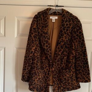 Workshop Brown Leopard Print Teddy Jacket Sz L